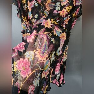 Mudd Women's Large Sheer Paisley Floral Babydoll Blouse Flutter Sleeve Y2K 2010s